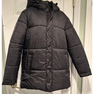 Banana Republic Factory Puffer Hooded Jacket Removable Hood Black NWOT warm cozy